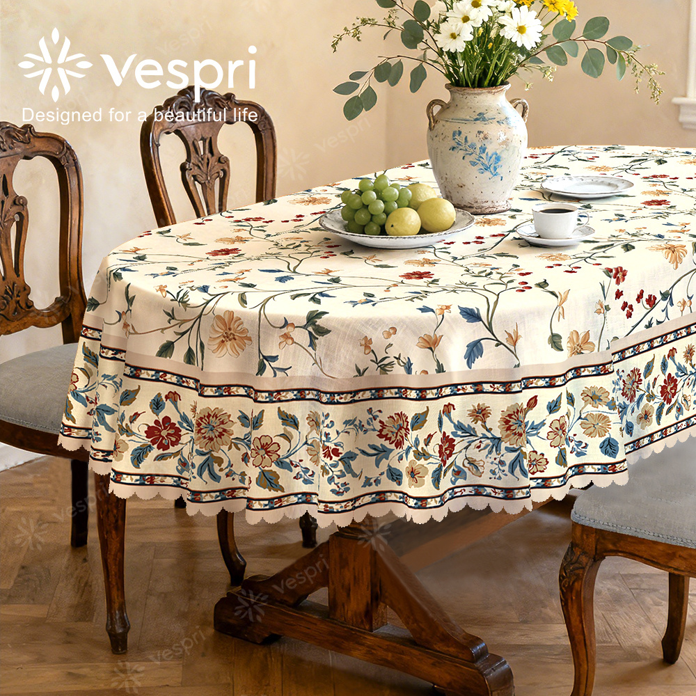 TEMU Spring Tablecloths In Wood Grain And Mediterranean Style, Featuring White And Beige Decorations, Floral And Check Patterns, In European Styles,