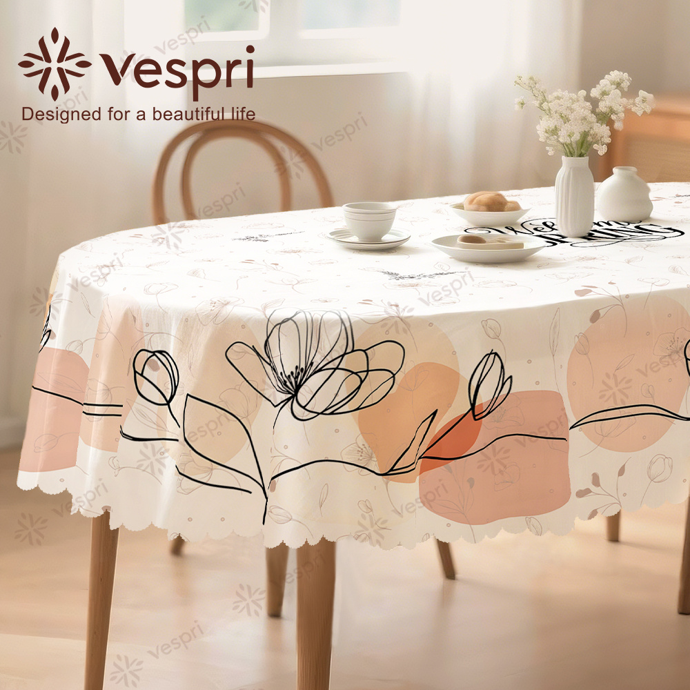 TEMU Nappe pour des Mères, Printemps, , Nappe Marbre, Décoration Blanche et Beige, Fleurs Lignées et , Style Contemporain, Ronde, Rectangulaire,
