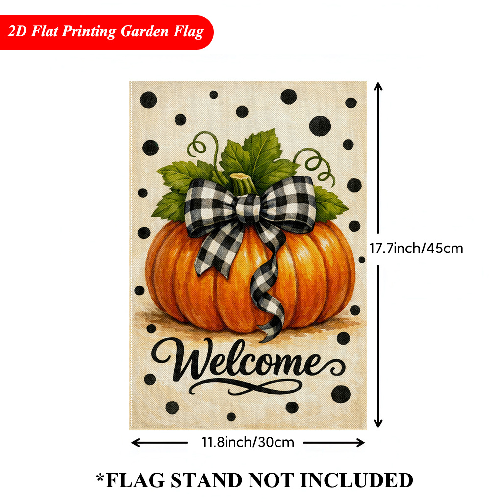 TEMU 2d Flat - 2d Flat - 1 2d Garden Flag Featuring Pumpkins And Bows, Double-sided Printed Linen Outdoor Decoration Suitable For Home And Garden,