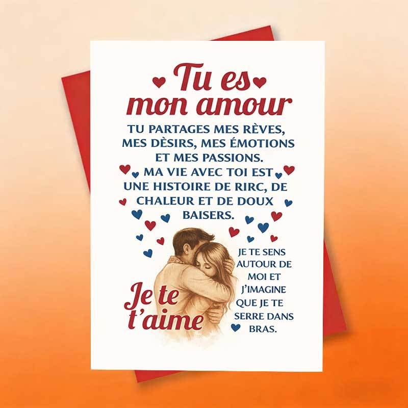 TEMU 1pc "you Are My Love" Romantic French Quote Card With Envelope, Featuring Heart And Hug Illustration Design For Valentine's Day. Perfect For ,