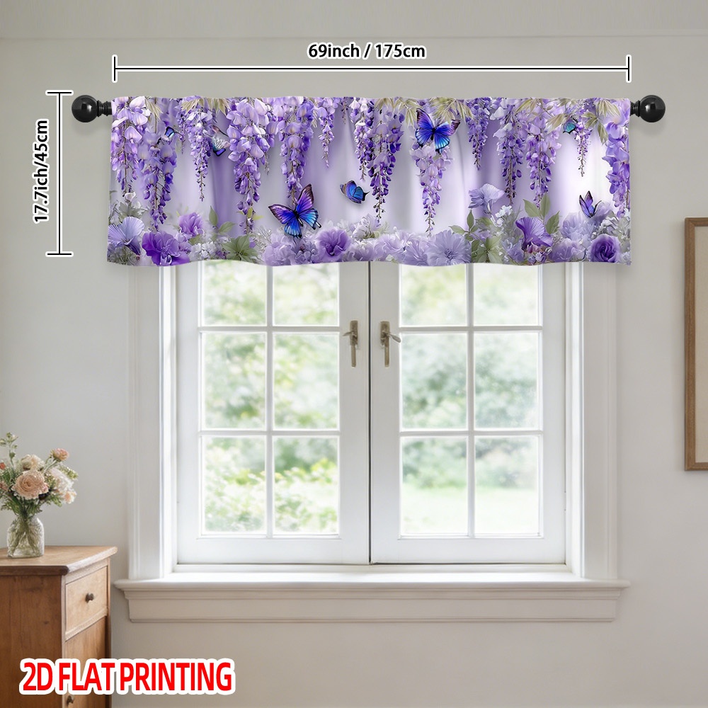 TEMU 2d Flat - 2d Flat - 1pc Of Purple Wisteria And Valance With A Rod , , Suitable For Kitchen, Bathroom, Housewarming, Party Decorations, And As A