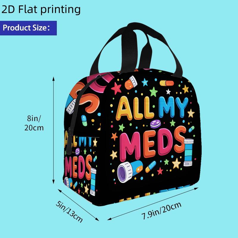 TEMU 1pc, "colorful Medicine Theme Design With Stars And Pills Pattern." Printed Insulated Cooler Bag - Reusable Portable Hot And Cold Pack, Suitable