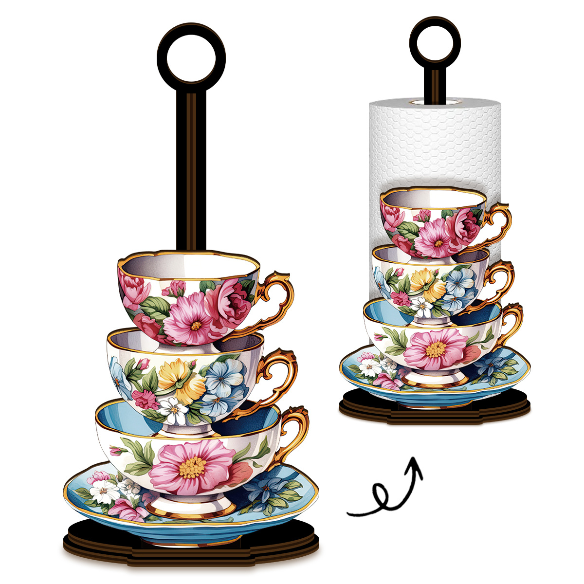 TEMU This Kitchen Paper Towel Holder Features An Elegant Teacup Design And Can Be Used As A Bathroom Toilet Paper Holder, Afternoon Tea Table
