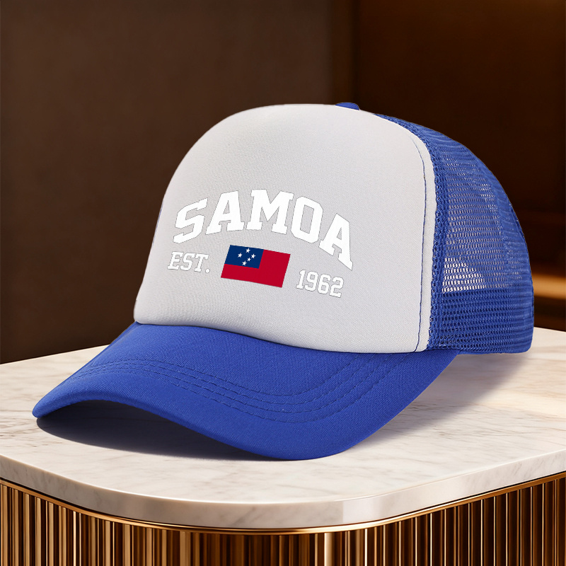 TEMU A Vintage Samoan-themed Printed Sponge Mesh With A Stylish Color- Design, Featuring Flag And "est. 1962" Pattern. A Must-have Baseball For