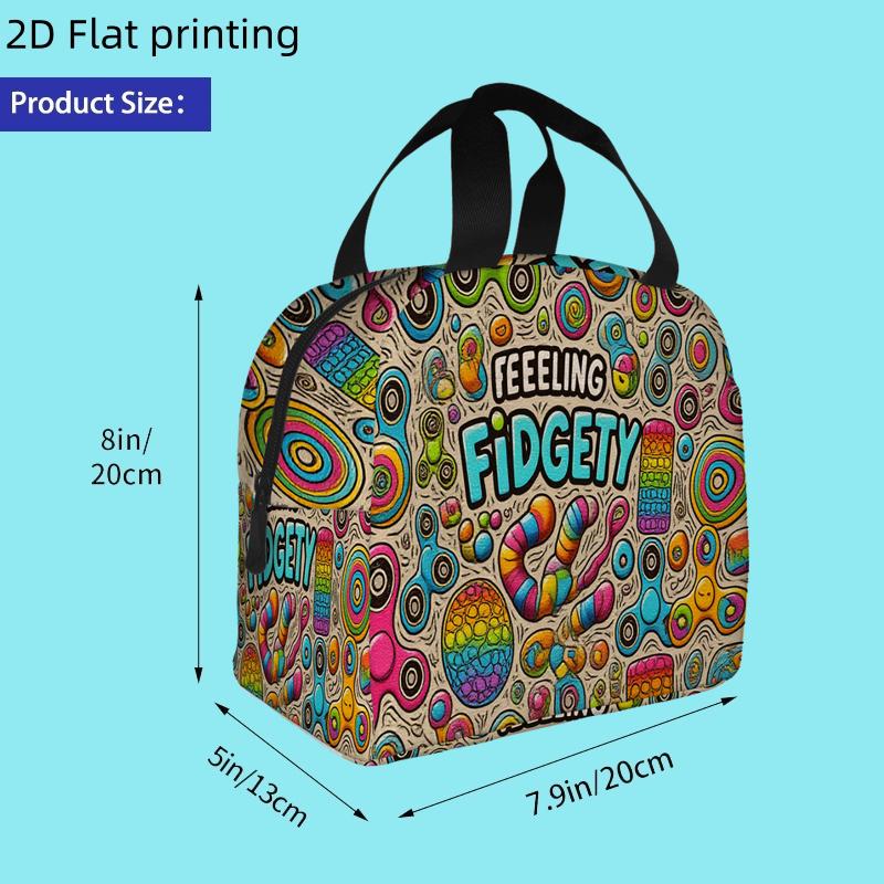 TEMU 1pc, Vibrant Fidget Toys And Colorful Patterns Fill Poster. Printed Insulated Cooler Bag - Reusable Portable Hot Cold Bag For Home , Unisex Non