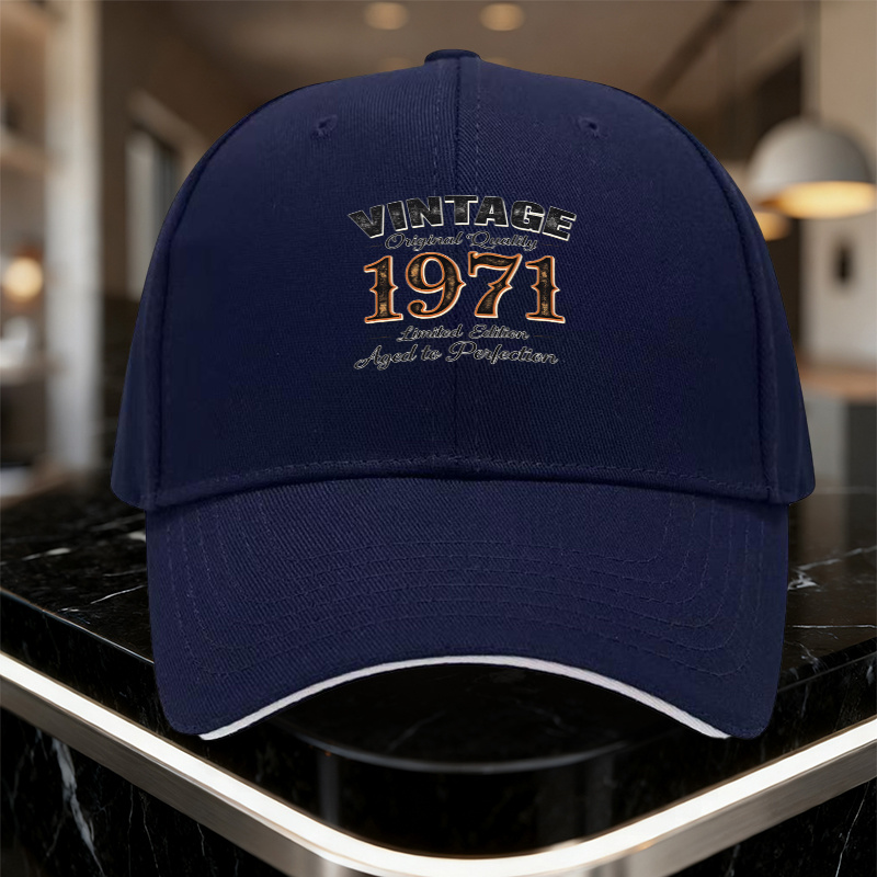TEMU A "1971 Vintage Style" Printed Sandwich Baseball Cap. This "aged To Perfection, Edition, " Themed Hat Is An Adjustable, Lightweight Outdoor Sun