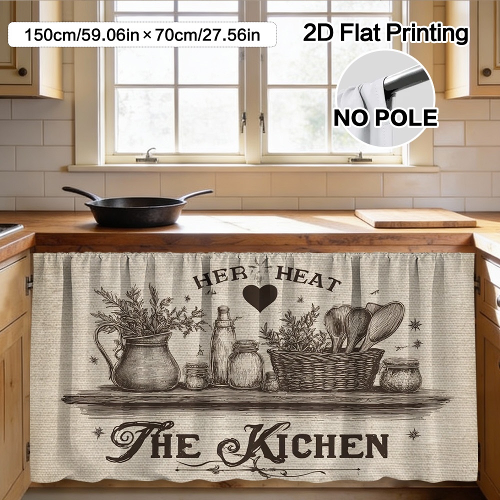 TEMU Plat 2D, (Plat 2D) 1 pièce Rideau et Décoration de Placard de Cuisine - Matériau Polyester Facile à Nettoyer, à Passe-Tringle pour Installation