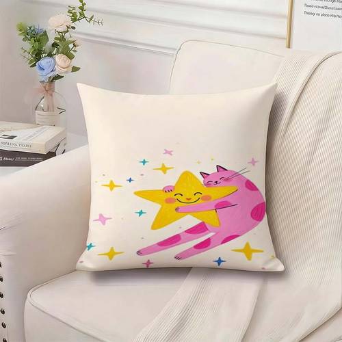öğe resmi çizgi film kedi yıldız temalı çift taraflı baskılı yastık kılıfı | 170gsm polyester, makinede yıkanabilir, fermuarlı kapanış, oturma odası yatak odası i̇çin i̇deal, noel, doğum günü, sevgililer günü hediyeleri i̇çin mükemmel (yastık i̇çi dolgu dahil değildir)