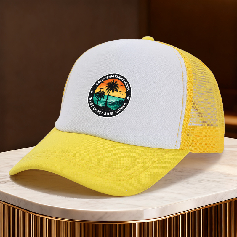 TEMU Casquette en éponge imprimée style vintage en avec un design color-block tendance. Motif surfeur de avec palmiers et , une casquette de baseball