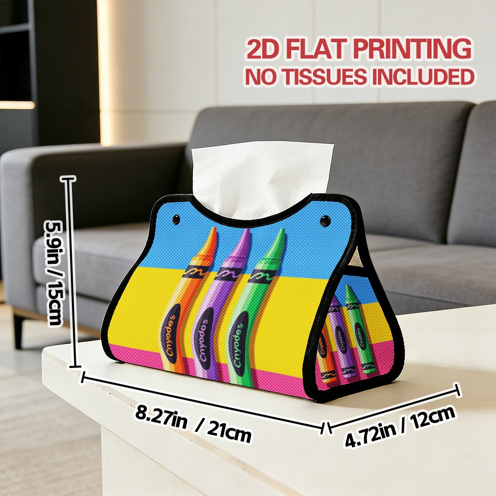 TEMU Two-dimensional Printed Tissue Box, 1pc, Featuring A Colorful Crayon Trio Design, Suitable For Bedrooms And Camping , Ideal For Nightstands And
