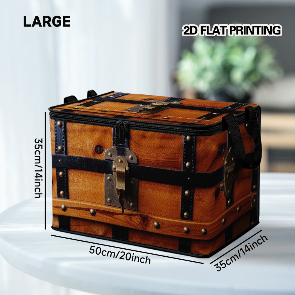 TEMU Large Storage Bin With A Lid, Made Of Soft Fabric Featuring A Metal Chest Design, Foldable And Spacious, Ideal For Blankets And Quilts, With A