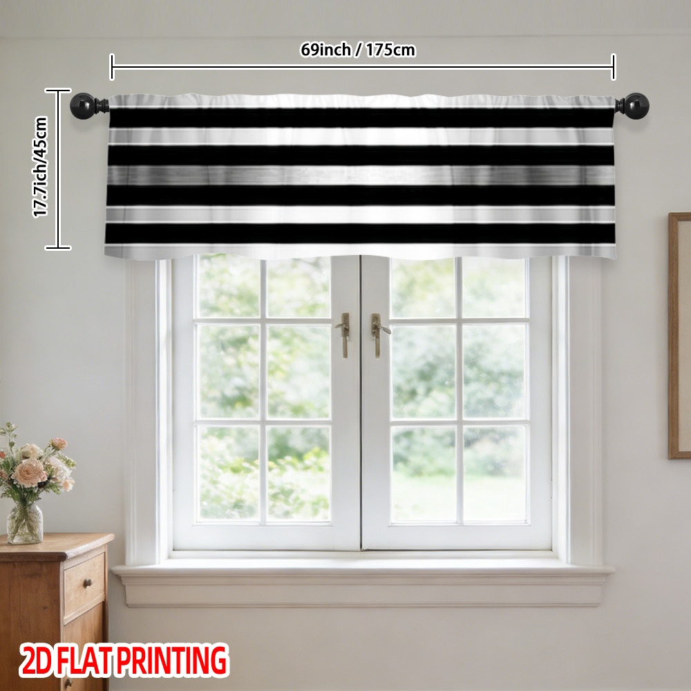 TEMU 2d Flat - 2d Flat - 1pc Of Alternag Black And Valance With A Rod , , Enhances The Living Room, Kitchen, Laundry Area, And Art , Perfect For