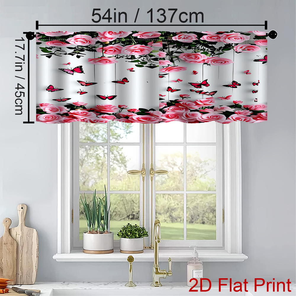 TEMU 1pc/2pcs Set Spring Pattern Window Curtains A Of Roses And Butterflies. Blackout Curtain Panels Light-filtering Rod Pocket Drapes, Machine