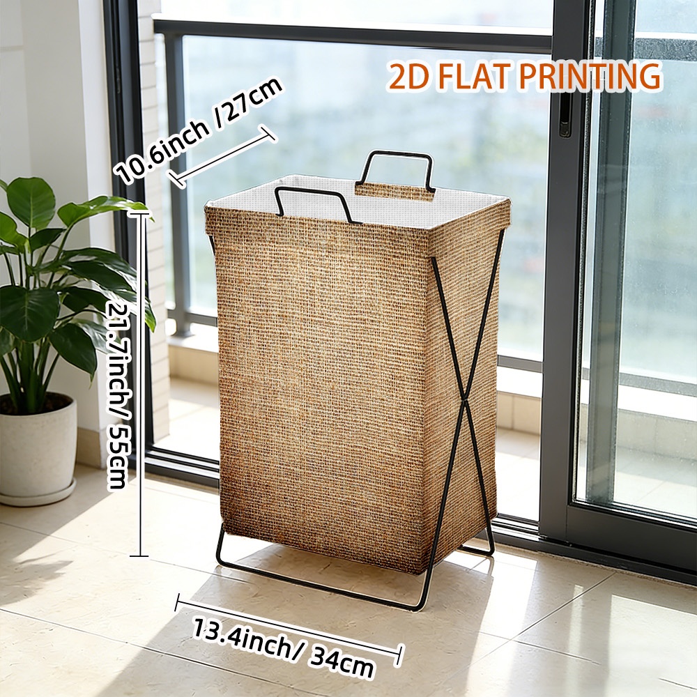 TEMU A 2d Flat Printed Laundry Basket With Foldable Bracket Design In Brown. Ideal For Organizing Storage Apartments And Corners Of , Laundry Baskets