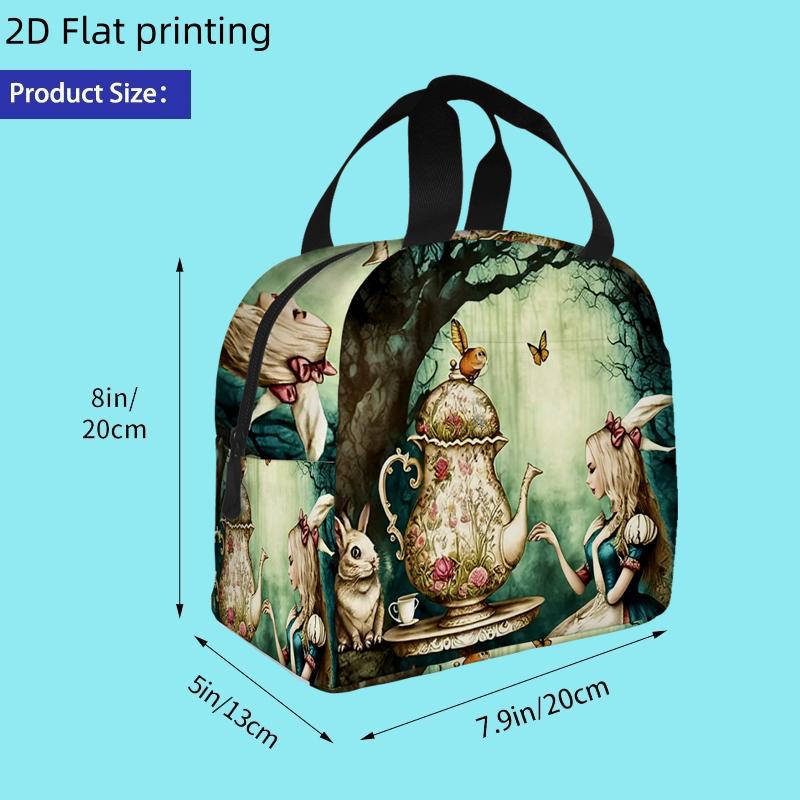 TEMU 1pc Alice In A Whimsical Tea Party With Rabbits And Butterflies Printed Insulated Cooler Bag | Reusable Portable For Home , Unisex Non Food