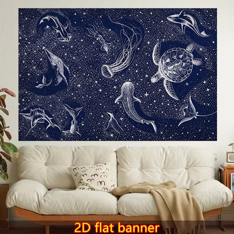 TEMU 2d Flat - 2d Flat - A Single Piece Of Trendy 2d Flat Wall Tapestry Featuring And A Starry Night . It Boasts Vibrant Colors, Making It Ideal For