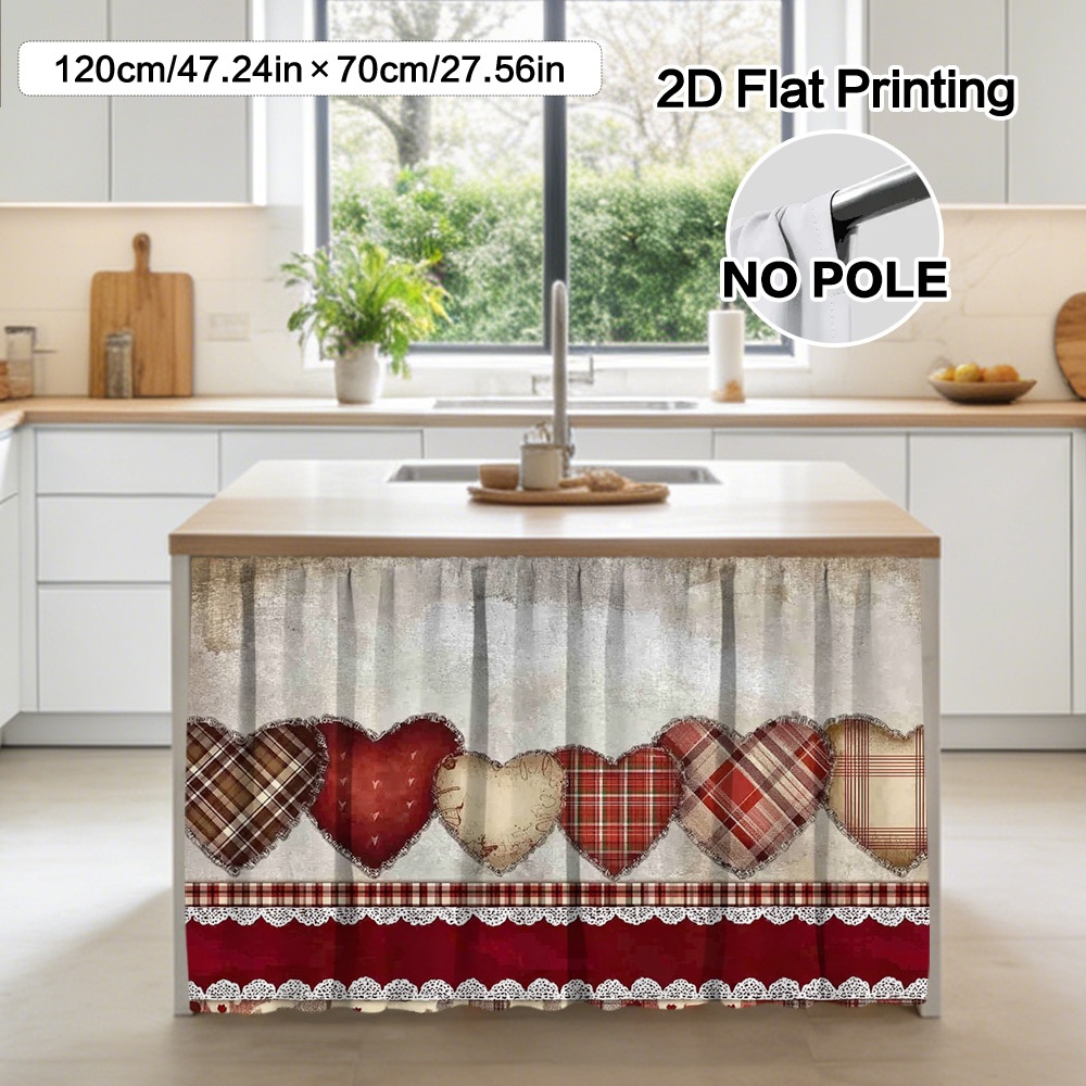 TEMU 2d Flat, (2d Flat) 1pc Hearts Row Curtain & Cabinet Decor - Polyester Easy To Clean, Rod For , Storage Rack Room, Modern Minimalist Decor,