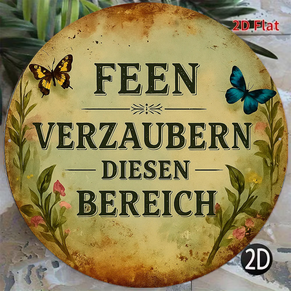 TEMU 2d Flat, 1pc 1pcs Suitable For Decorametalg 8x8in/20x20cm Vintage Garden Aluminum Wall Sign - Round Frameless German-themed Plaque With Fairy &