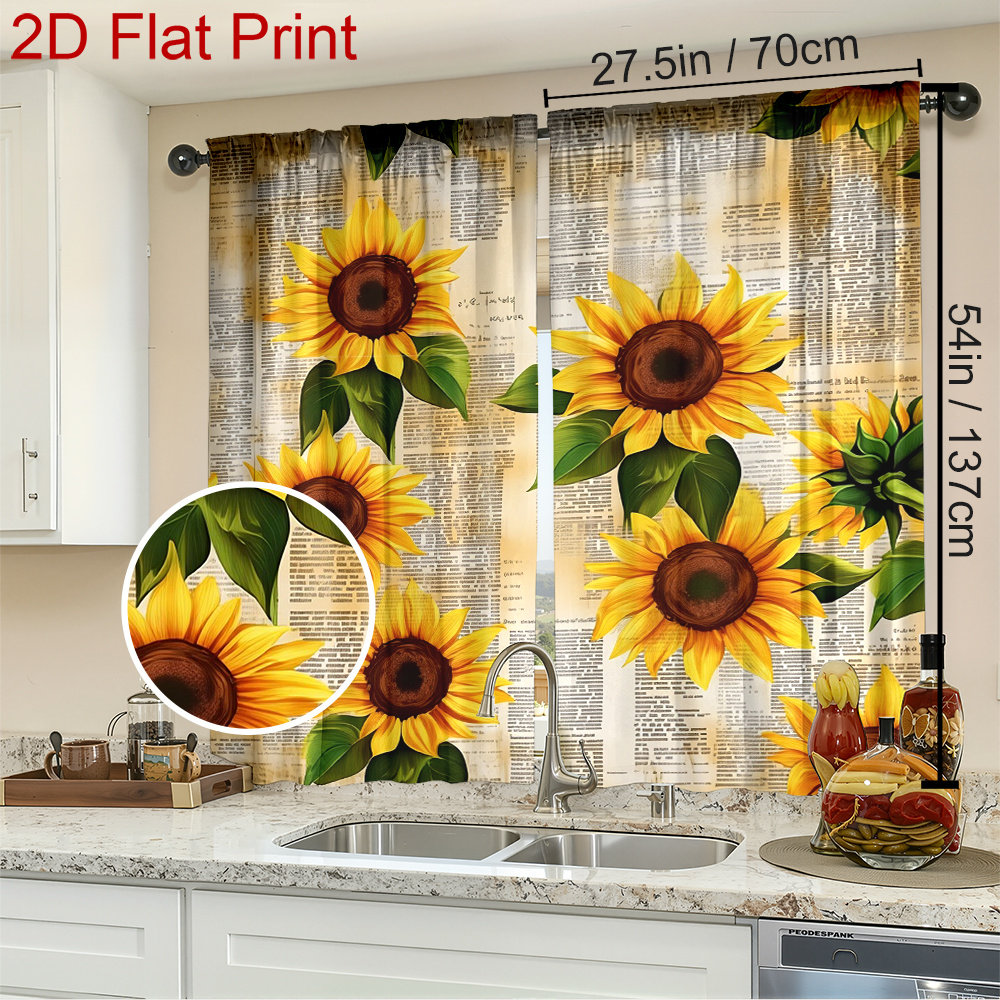 TEMU 1pc/2pcs Set Spring Curtains When Sunflowers Bloom Blackout Curtain Panels Rod , Polyester, Living Room, Kitchen, Bedroom, And Dining Decor