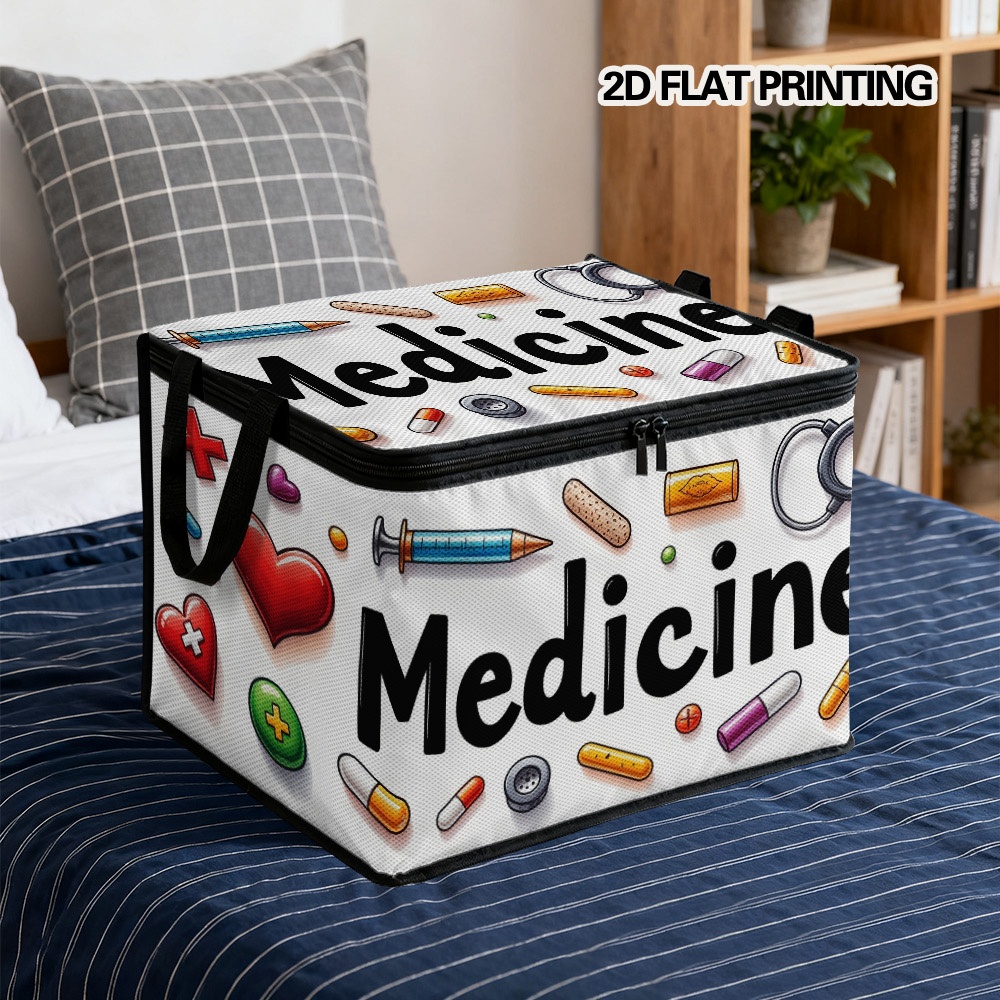item picture 1pc large capacity   icons tools storage bin with lid soft pet fabric rectangular suitable for home office clinic   themed   container for clothes blankets supplies 2d flat