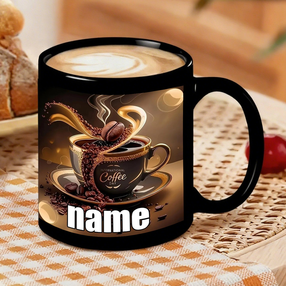 Image of 1pc Customizable Name Cartoon Coffee Mug | Durable Ceramic, 11oz, Suitable For Hot And Cold Beverages, Ideal For Birthdays, Anniversaries, And As A Cute Kitchen Themed Gift
