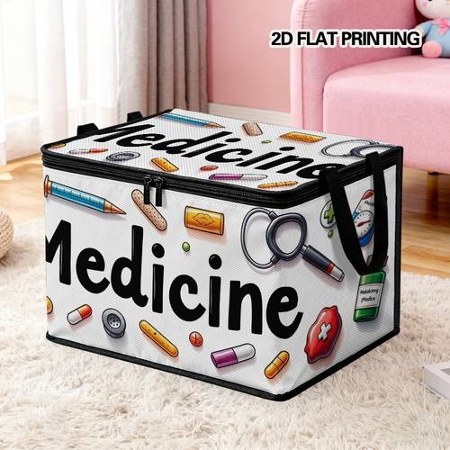 1pc large foldable zipper storage box organizer personalized 2d cartoon medicine element letter pattern style element print travel packing clothing pants and bedding its for moving storage