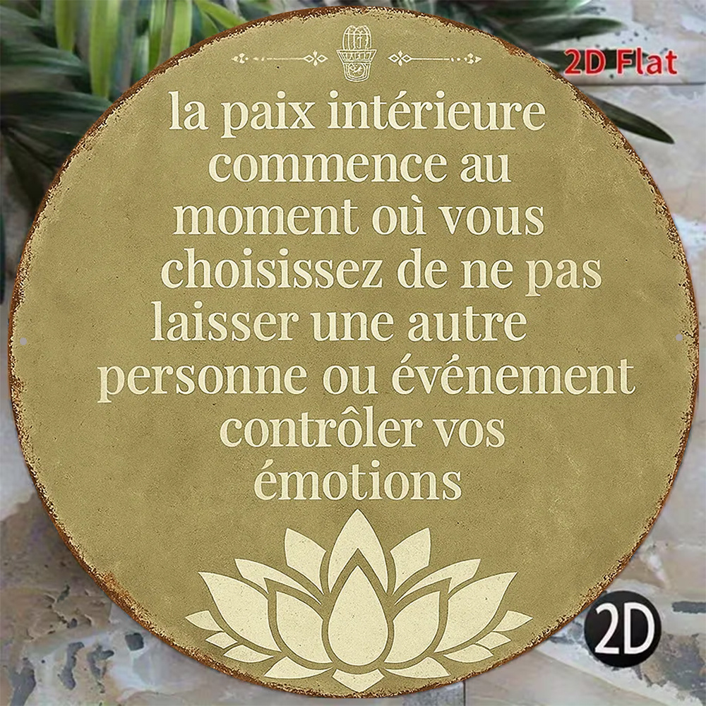 TEMU Plat 2D, Plat 2D – 1pc Panneau Rond Plat 2D 8*8in/20X20cm avec Citations Inspirantes Vintage sur la Paix Intérieure, Présentant du Lotus et
