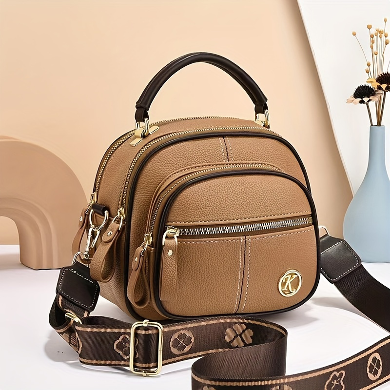 TEMU Women' Pu Crossbody Bag With Detachable Strap & Zipper Closure - Large Capacity Multifunctional Messenger Handbag Suitable For , Casual Shoulder