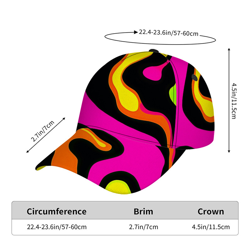TEMU 1pc Of A Vibrant Abstract Wave-patterned Classic Baseball - A Lightweight Polyester Duckbill Hat, Casual , Featuring An Adjustable Design, Ideal