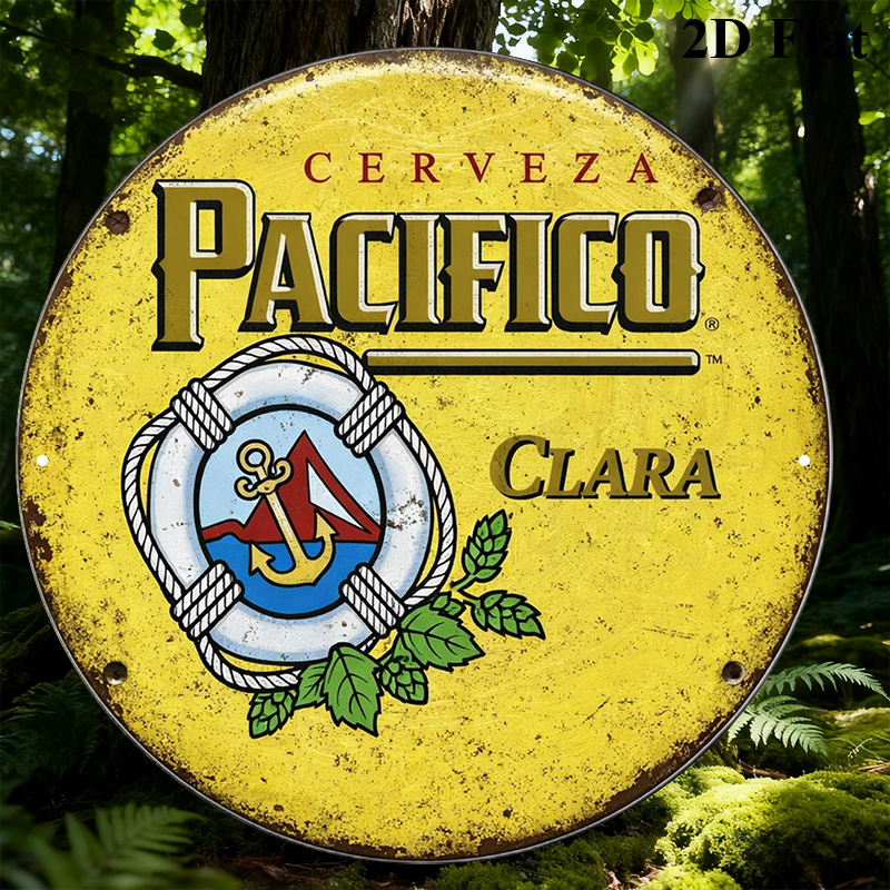 TEMU 1pc Beer Vintage Metal Sign - 8-inch Round Aluminum Wall-mounted Mexican Beer Branding Plaque For Bars, Kitchens, Restaurants & Caves - Retro