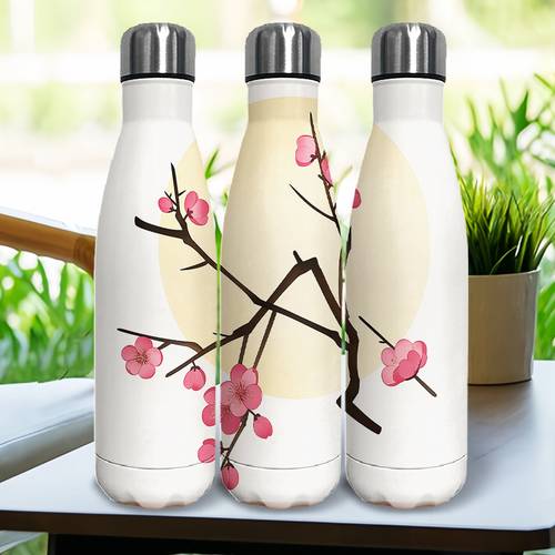 Artikelbild 1 stück 500-ml-vakuumversiegelte kaffeebecher aus edelstahl mit doppelwandigem design, für heiße und kalte getränke, mit kirschblüten-motiv, für den gebrauch im büro, zu hause, bei , picknicks