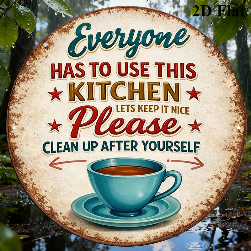 TEMU 1pc Vintage "everyone Has To Use This Kitchen, Please Clean Up After Yourself" Sign - 8-inch Round Aluminum Wall-mounted Kitchen Rules Plaque