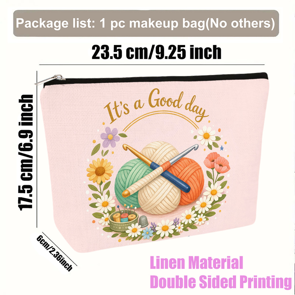 TEMU Neceser de cosméticos 1 pieza, bolsa de maquillaje y plegable para hilos y herramientas de ganchillo, neceser de viaje, cierre de cremallera,