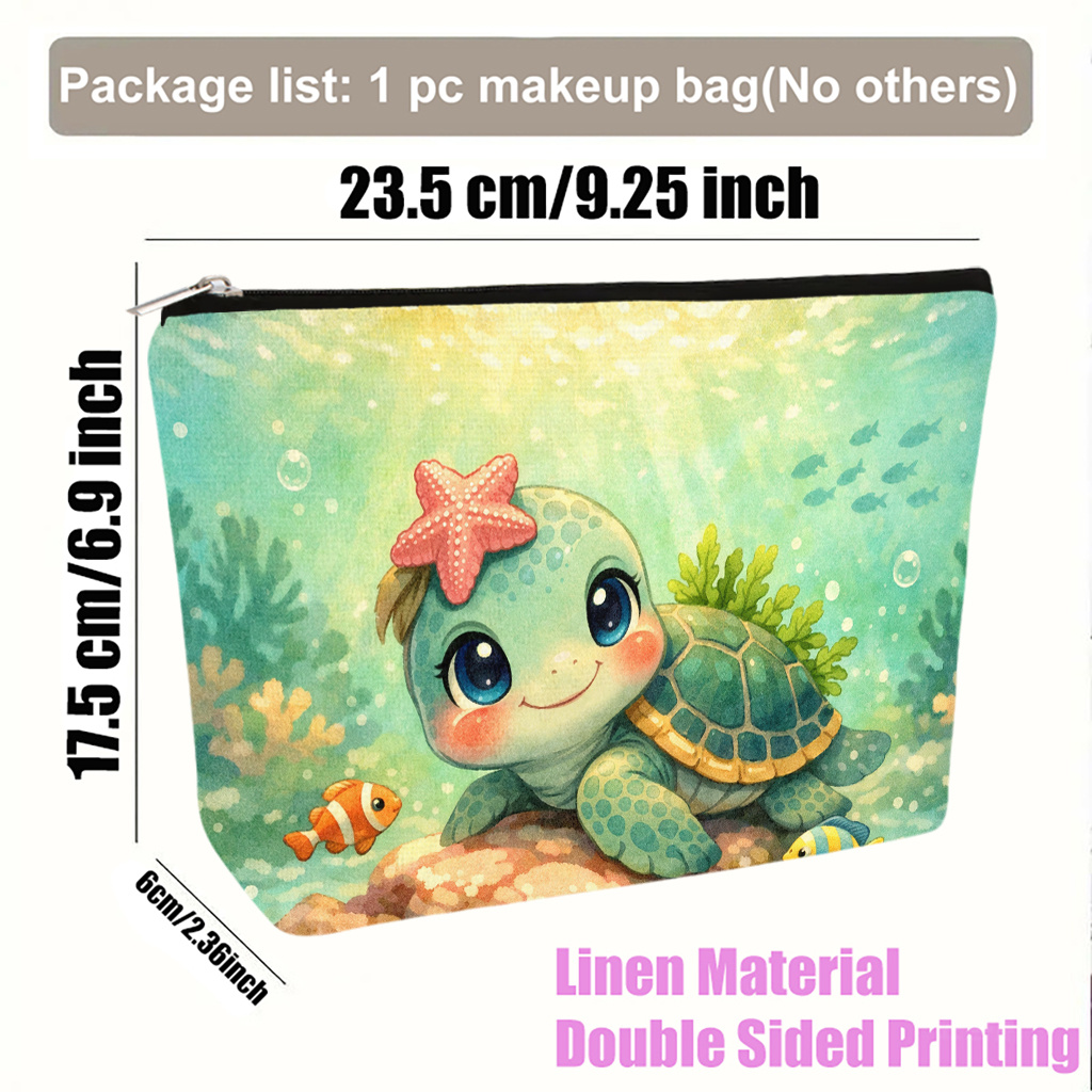 TEMU Cosmetic Bag 1pc, Adorable Turtle Underwater Lightweight Foldable Makeup Bag, Travel Toiletry Pouch, Zipper Closure, Gift For Women, Best Friend