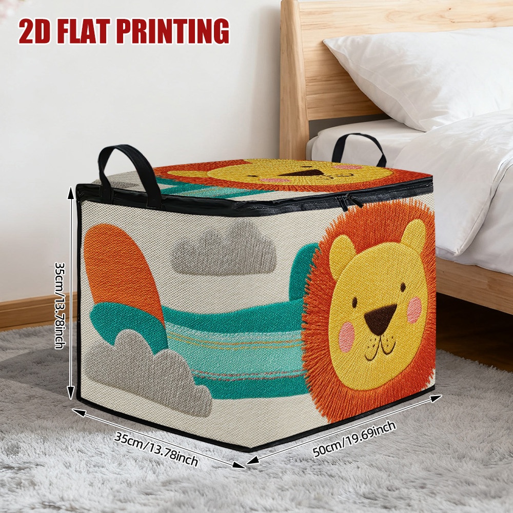 TEMU 1pc Storage Basket, Lion Airplane Clouds Design Design, Polyester Lid, Ideal For Pet Supplies Laundry Car Trunk Living Room Organization, Shelf