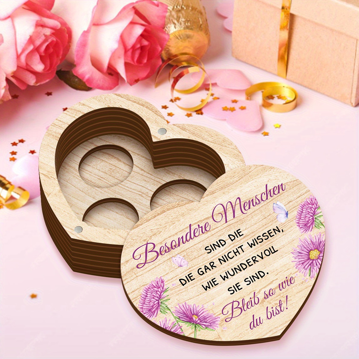 Image of German "besondere Menschen..." Wooden Chocolate Gift Box | Unique Design, Suitable For Lovers, Great For Birthdays, Anniversaries And Special Occasions, Elegant And Durable, Includes Lid