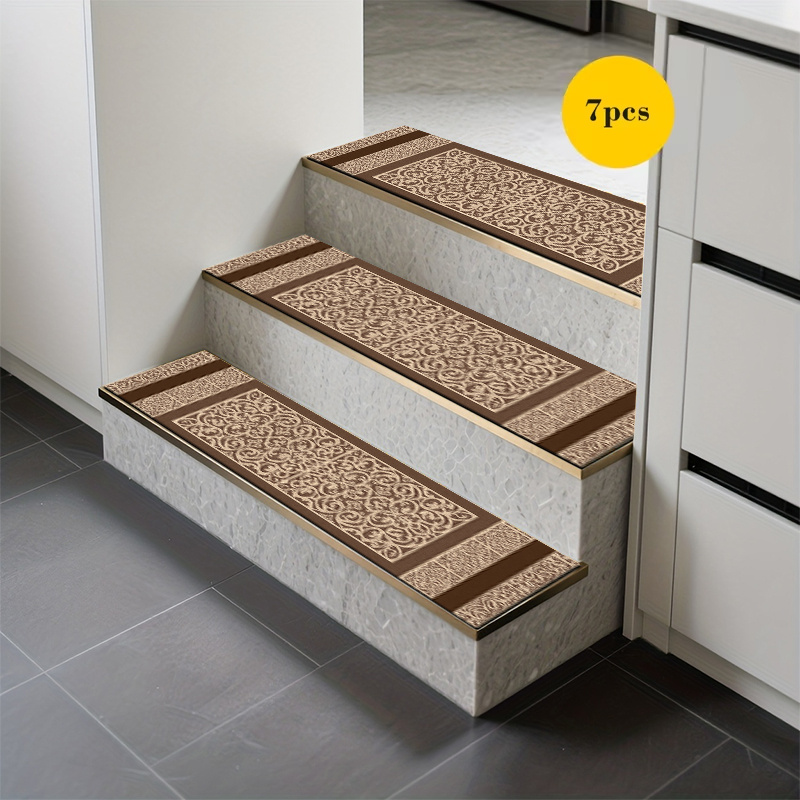 TEMU Vintage-patterned Beige Stair Mat; Stair Protection Carpet; Luxurious Design; Comfortable And Attractive; Soft And Slip-resistant; Suitable For