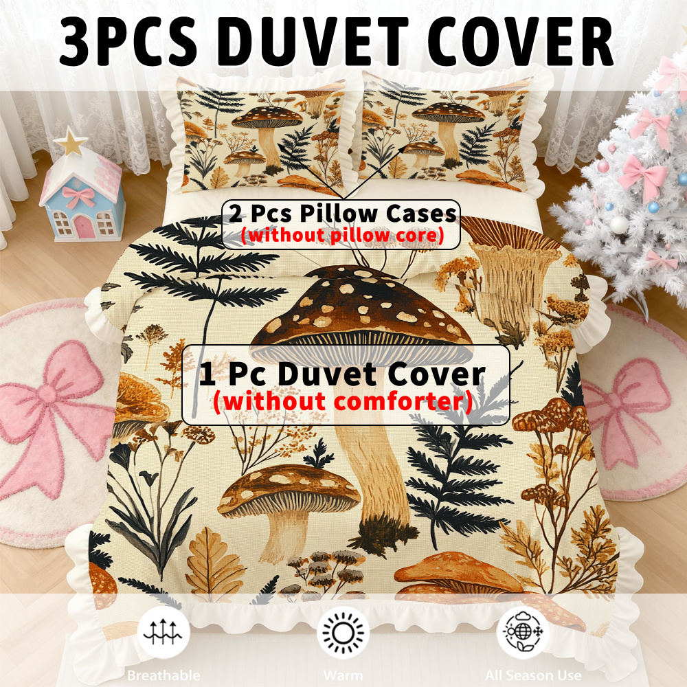   3-  zacht en comfortabel (1 * dekbedovertrek + 2 * kussensloop zonder kern) paddenstoelen   bloemen bladeren stippen   beige zwart beige frisse romantische   maakt de kamer elegant en warm geschikt als vakantiecadeau ideaal voor meisjeskamers en moderne huisdecoratie