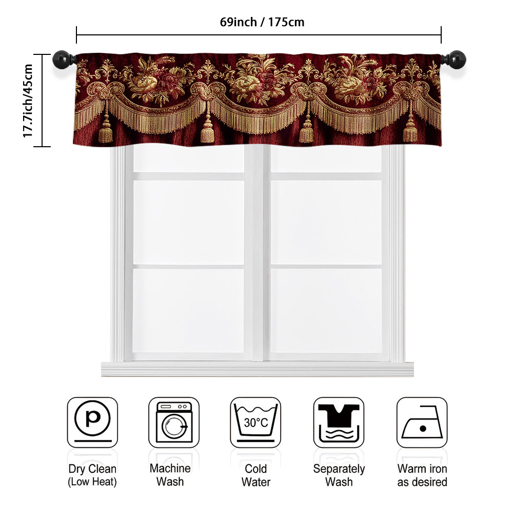 TEMU 2d Flat, 1pc Baroque Valance Curtain With Pocket For Rod - Ornate Semi-sheer Window Valance, Design, , Machine Washable Fabric Suitable For