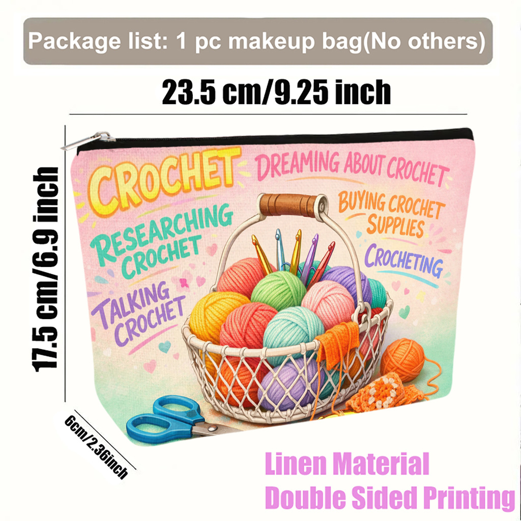 TEMU Cosmetic Bag 1pc, Activities About Crochet Lightweight Foldable Makeup Bag, Travel Toiletry Pouch, Zipper Closure, Gift For Women, Best Friend