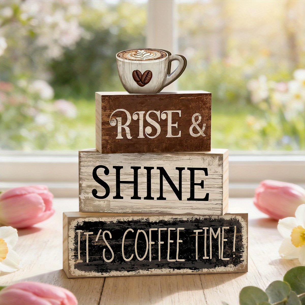 TEMU 4pcs Wooden Decorative Signs With Time Motivational Design | Rustic Farmhouse Tiered Tray Decor For Home, Kitchen, Living Room, And Office Ideal