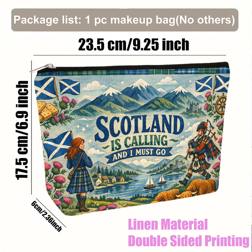 TEMU Cosmetic Bag 1pc, Scotland Lightweight Foldable Makeup Bag, Travel Toiletry Pouch, Zipper Closure, Gift For Women, Best Friend Birthday Or