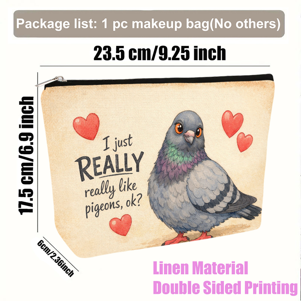 TEMU Cosmetic Bag 1pc, I Really Like Pigeons Lightweight Foldable Makeup Bag, Travel Toiletry Pouch, Zipper Closure, Gift For Women, Best Friend