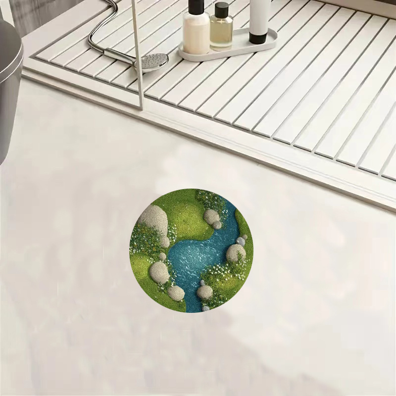 TEMU 1pc Stream And Green Plant Round Floor Mat, 10mm Thick X /mÂ², Suitable For Living Room, Study, Balcony, Courtyard, Gaming Room, Conference Room,