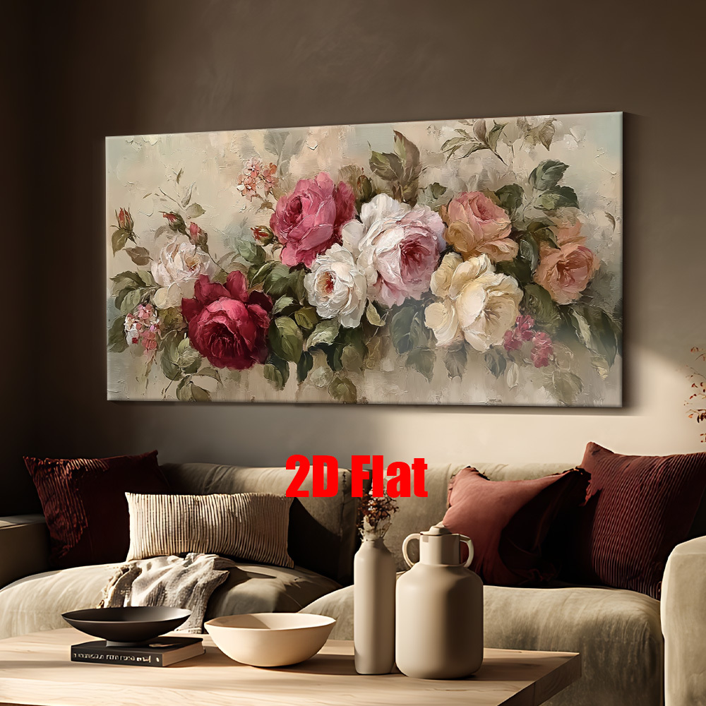 TEMU 2d Flat, 1pc Modern Abstract Red Pink Flowers Frameless Canvas Wall Art - Matte Painting Suitable For Home, Office, Bedroom, Kitchen Decor -