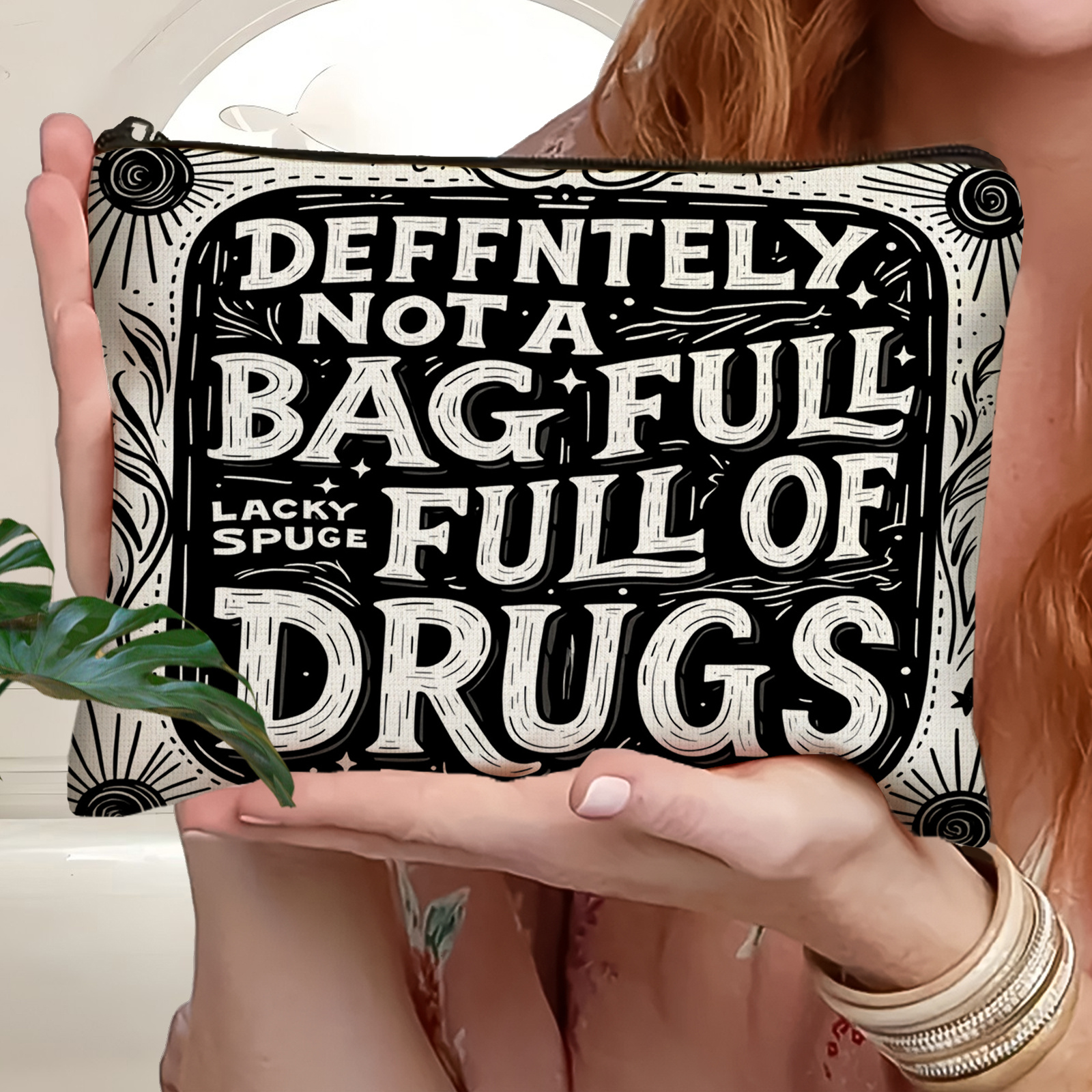 TEMU 1pc Black - And - White Text Patternmakeup Bag: Multi- Scene Use, Travel Toiletries Organizer. Suitable For Daily Use/ Travel, Gifting For