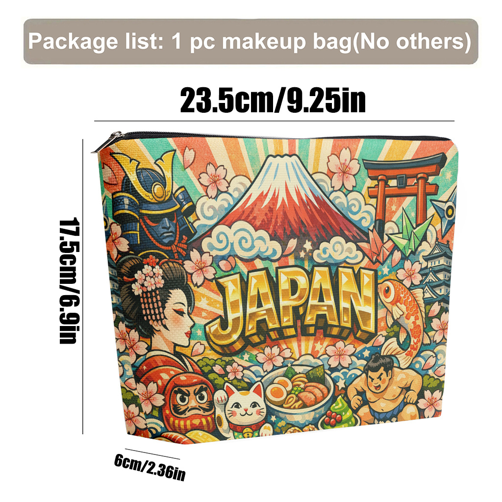 TEMU 【商品名】多様な日本の文化要素を特徴とするメイクアップバッグ。軽量で折りたたみ可能で、旅行用トイレタリーに最適。付き、両面プリント。文房具ポーチとしても使用可能。母、姉妹へのギフトに最適。
