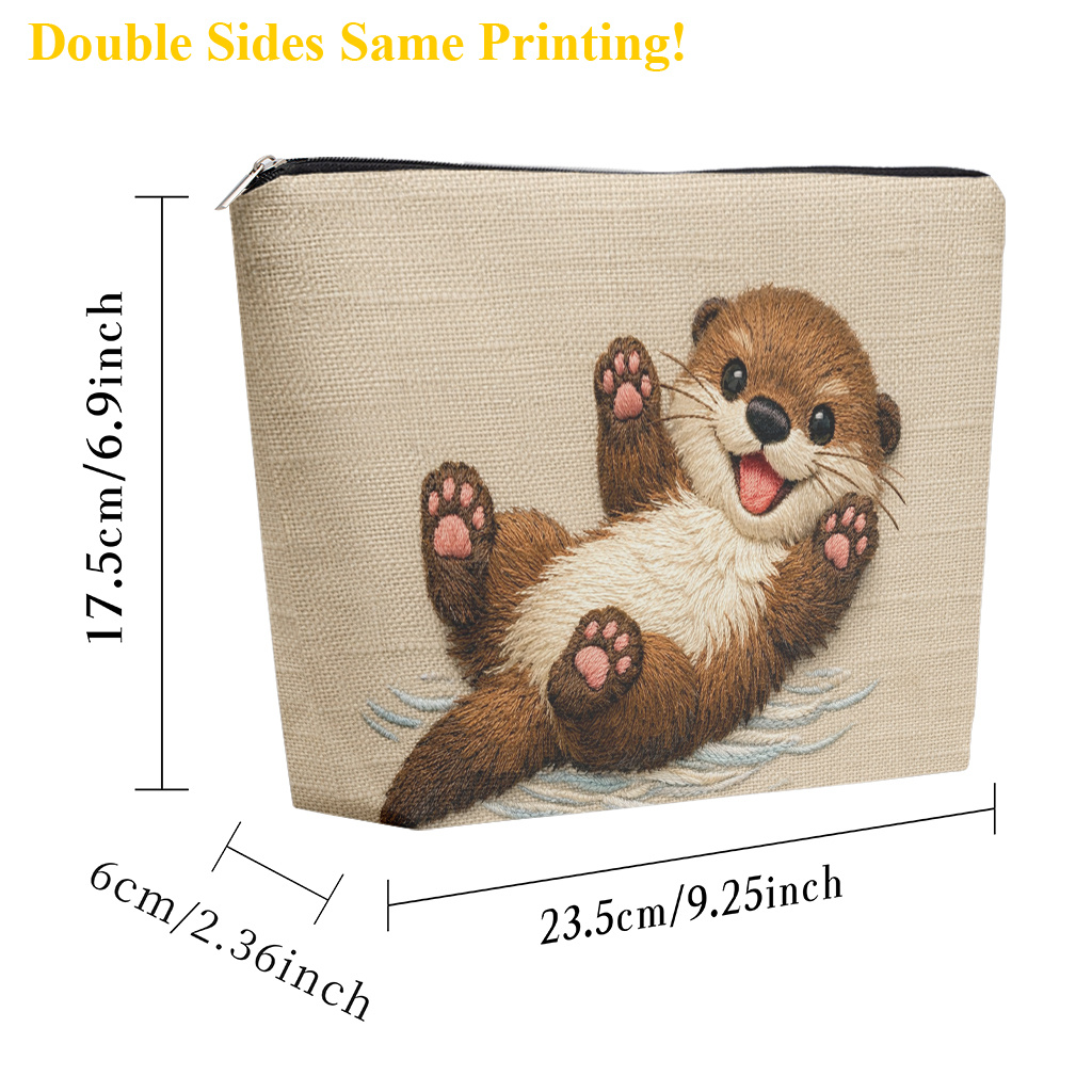 TEMU Makeup Bag 1pc, Otter Smiling Happily In Water Cosmetic Bag With Zipper Closure, Large Capacity Toiletry Pouch, Cute Fashion Wallet Portable
