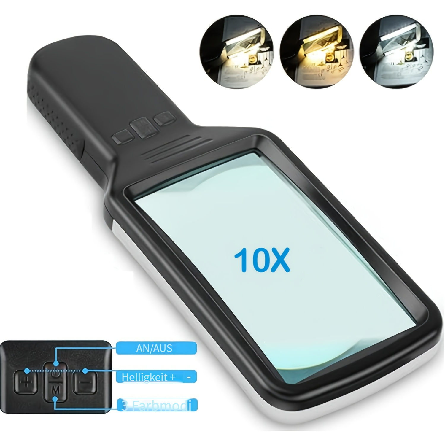 Handheld Magnifying With , 10x Magnification Reading Magnifier, 28 Led Lights, 3 Colour , Adjustable Brightness Lighting, Suitable For To Read Books.
