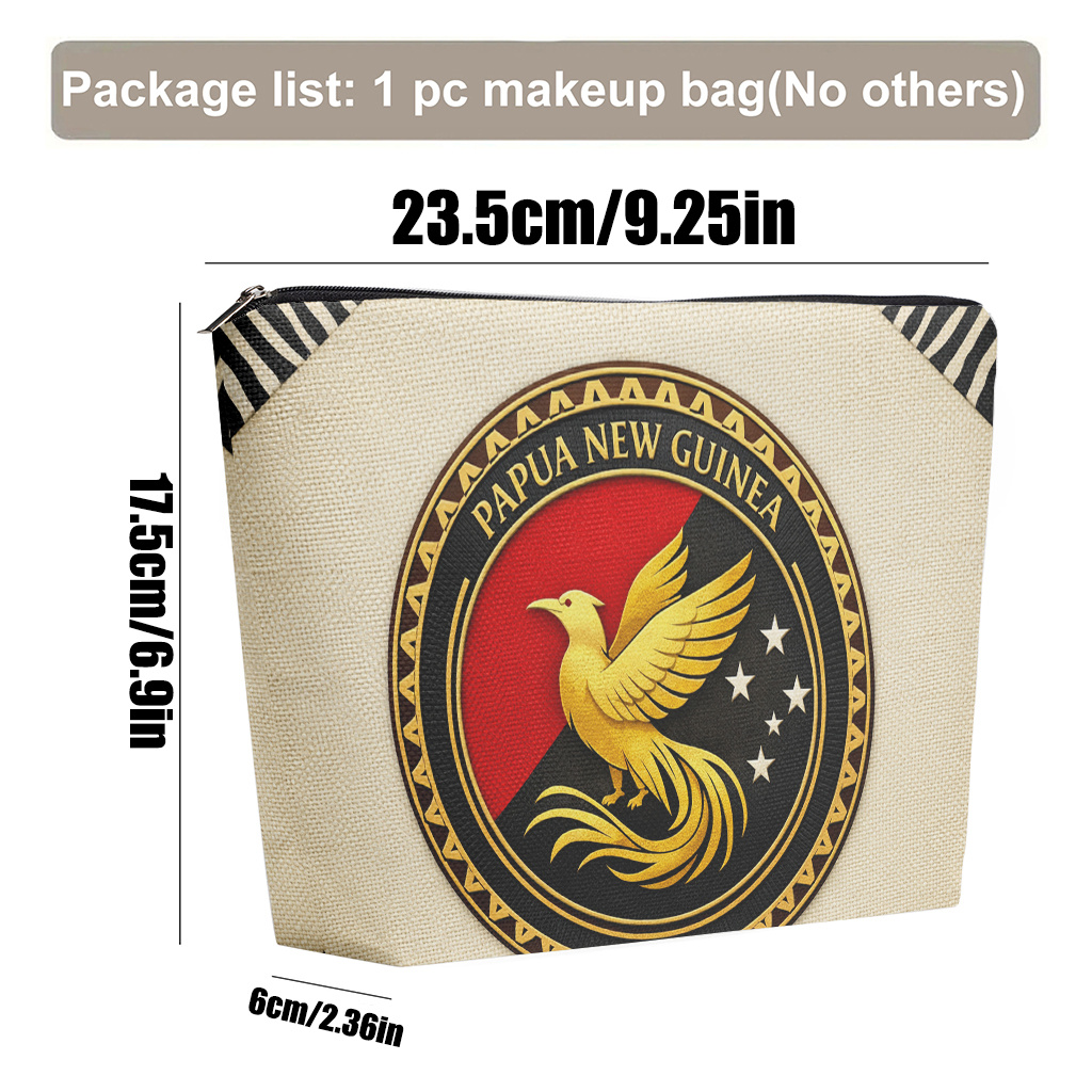 TEMU Makeup Bag 1pc, Emblem Of New Guinea Lightweight Foldable For Cosmetic Bag, Travel Toiletry Pouch, Zipper Closure, Double-sided Print Toiletry